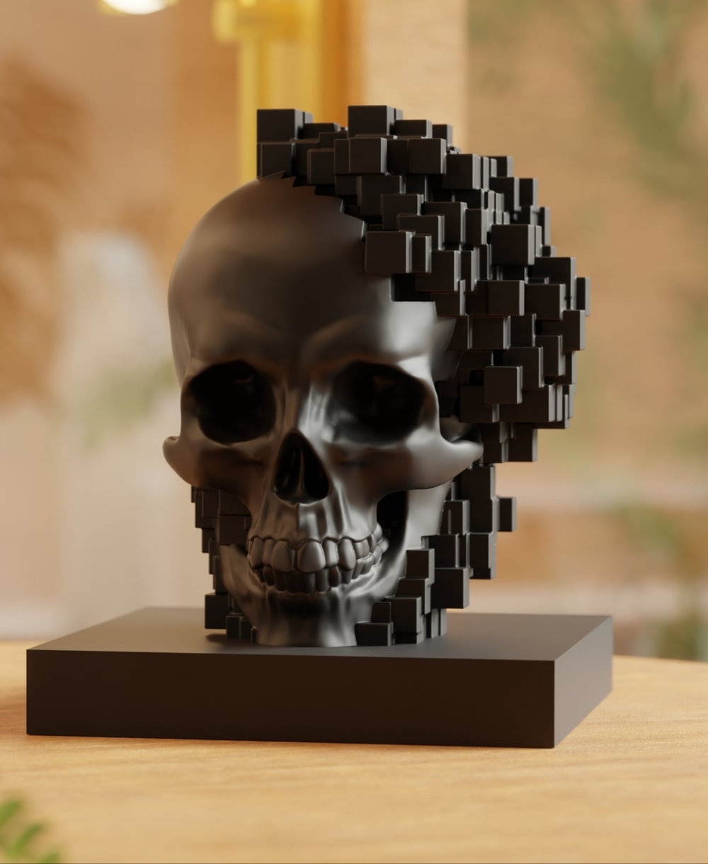 Pixelated Black Skull - 1